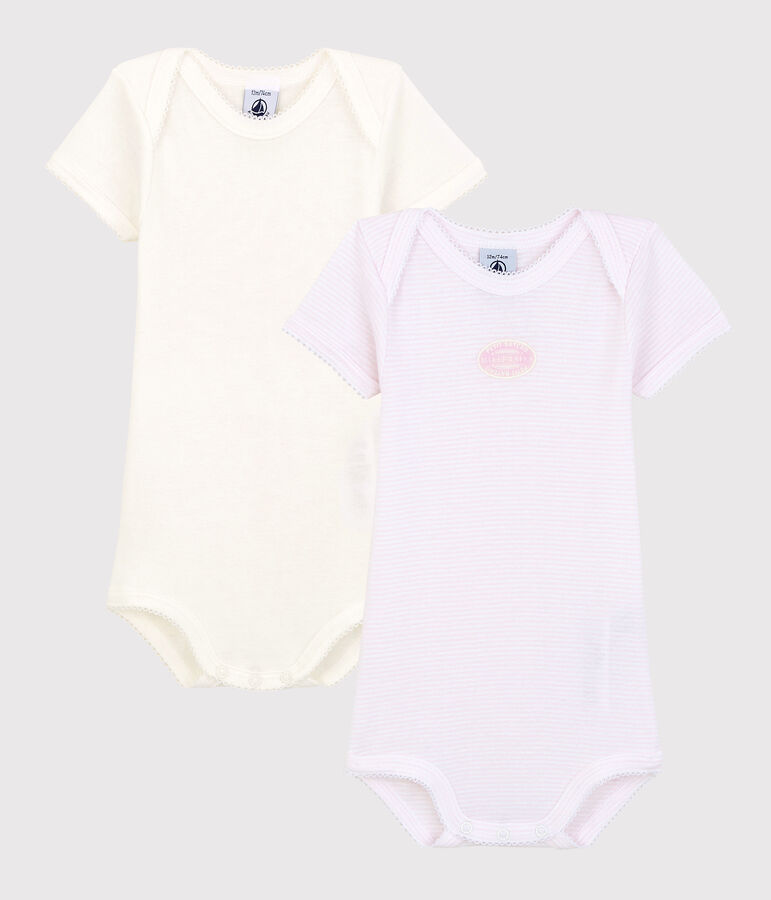 Set van 2 rompertjes met korte mouwen en milleraies-strepen voor baby's, van biologisch katoen multicouleur