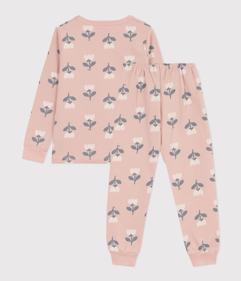 Pyjama tulipes en molleton petite fille rose SALINE/blanc MULTICO
