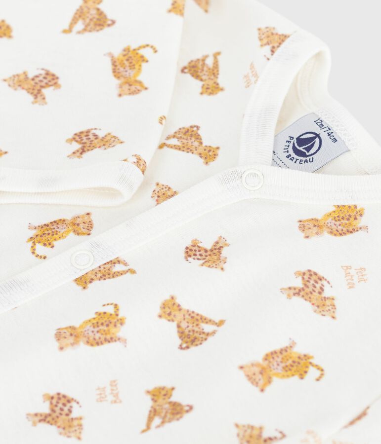 Katoenen babypyjama zonder voetjes met print wit/beige