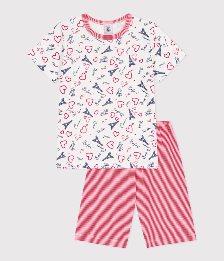 Katoenen kinderpyjama met Parijs-print wit MARSHMALLOW/wit MULTICO