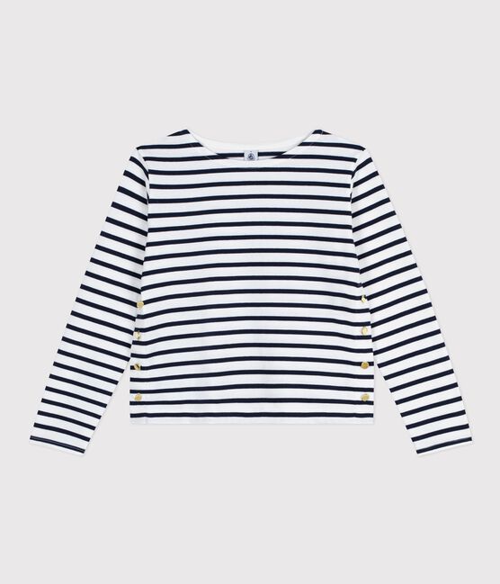 Marinière femme en coton blanc MARSHMALLOW/bleu SMOKING