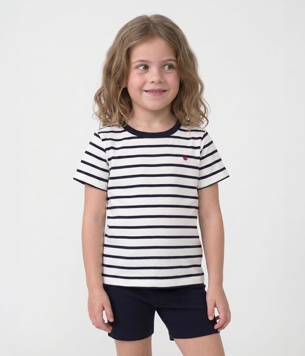 Katoenen marini&egrave;re-pyjama voor jongens wit/blauw