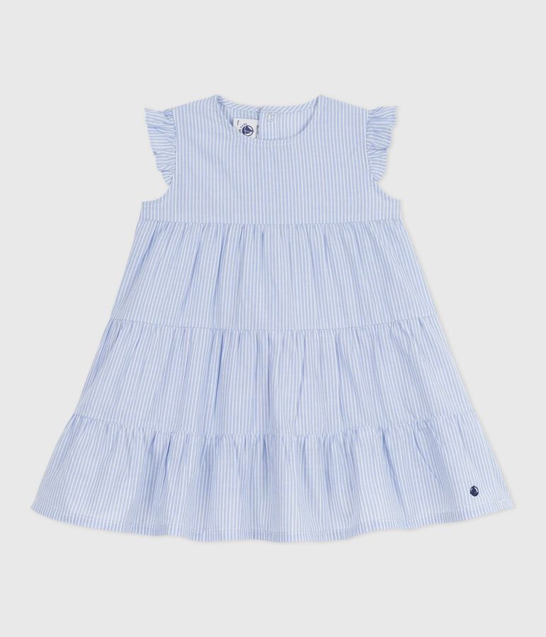 Mouwloze poplin jurk met strepen voor baby's BLEU/ MULTICO