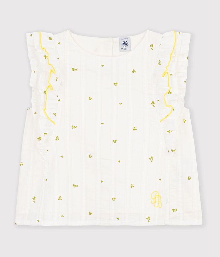 Katoenen kinderbloesje zonder mouwen met bloemenprint wit/groen
