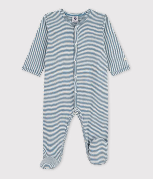 Katoenen babypyjama met milleraies-streepjes blauw/wit
