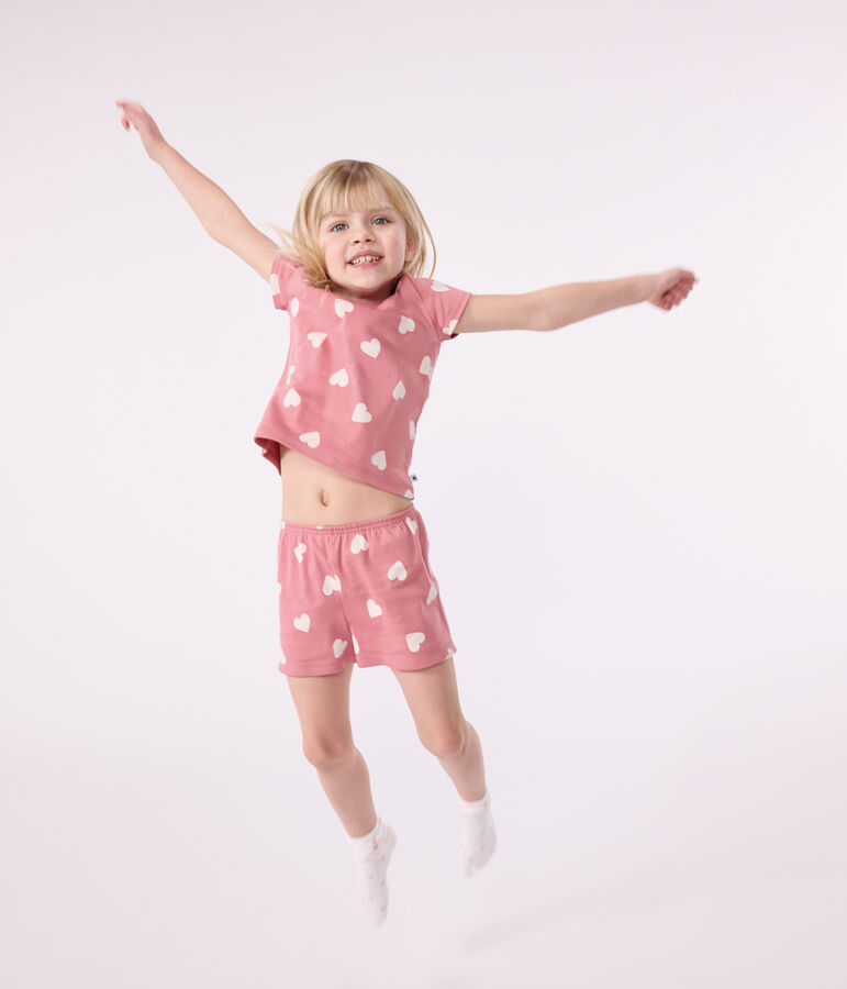 Korte katoenen pyjama met hartjesprint voor kinderen roze/wit
