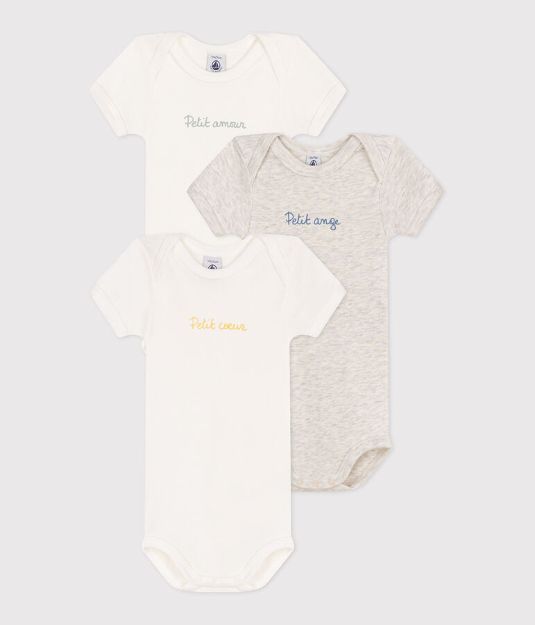 Lot de 3 bodies manches courtes en coton petit c&oelig;ur b&eacute;b&eacute; multicouleur