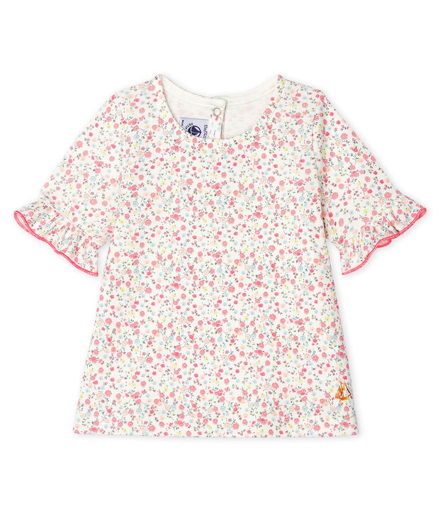 Blouse met korte mouwen en print babymeisje wit/multicouleur