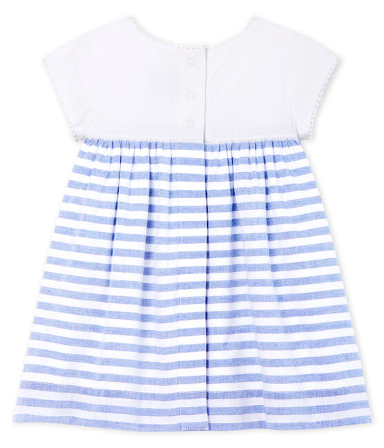 Jurk met korte mouwen voor baby meisje wit MARSHMALLOW/blauw RIYADH