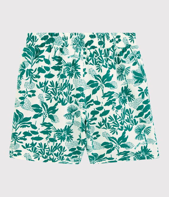 Gerecycleerde zwemshort met print voor jongens wit MARSHMALLOW/groen GAZON