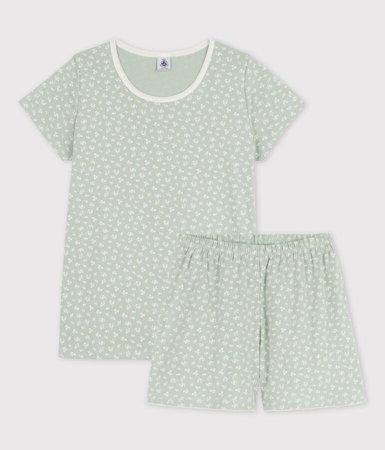 Pyjacourt fleurs fille en coton vert/blanc