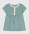 Robe bébé en coton manches courtes, unie à détails contrastés vert PAUL