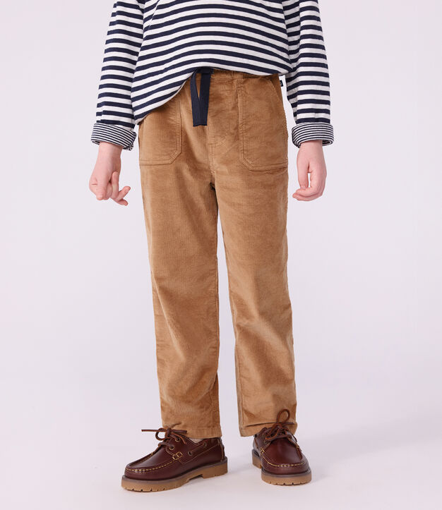 Pantalon droit enfant en velours beige fonc&eacute;