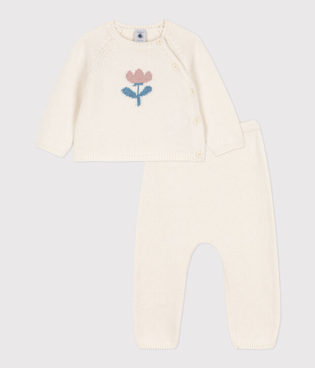 Ensemble en tricot laine et coton b&eacute;b&eacute; blanc