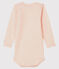Babybody met lange mouwen en strepen in wol en katoen roze CHARME/wit MARSHMALLOW