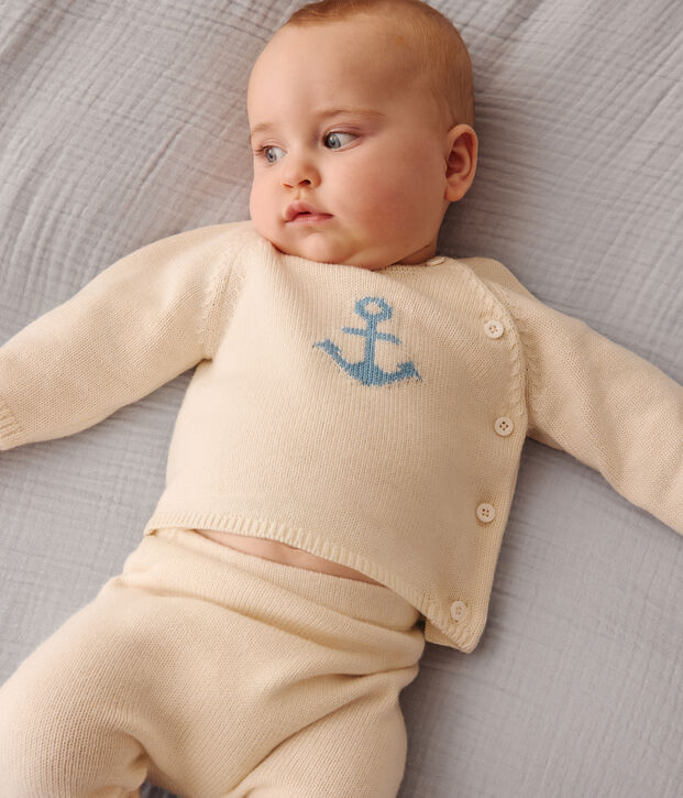 Tweedelig babysetje van gebreide wol en katoen wit