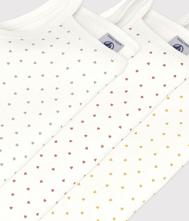 Set van 3 meisjeshemdjes met bandjes en hartjes in katoen multicouleur