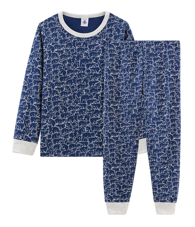 Jongenspyjama van molton blauw/wit