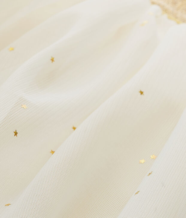 Meisjesrok in tule met sterrendessin wit/geel