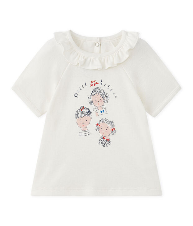 T-shirt met korte mouwen voor babymeisjes wit/blauw