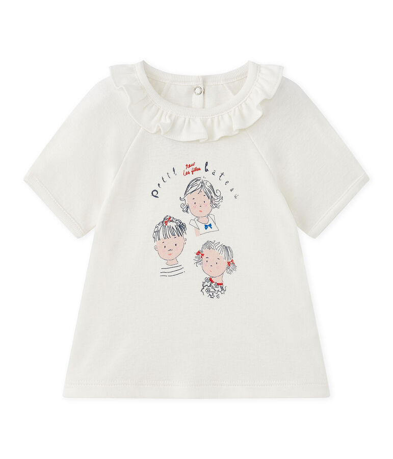 T-shirt met korte mouwen voor babymeisjes wit MARSHMALLOW/blauw SMOKING
