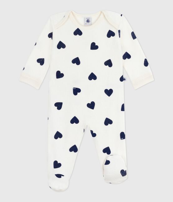 Pyjama bébé en coton ouverture sans pression imprimé cœur bleu MILK/ SOIR