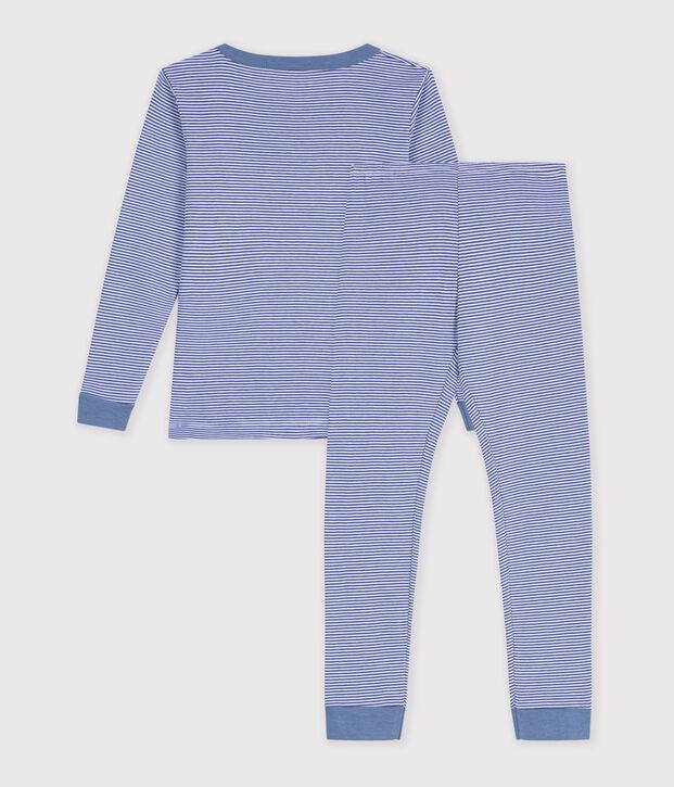 Pyjama tr&egrave;s ajust&eacute; enfant en coton &agrave; rayures bleu/blanc