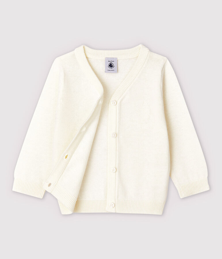Cardigan en tricot jersey coton/lin b&eacute;b&eacute; gar&ccedil;on blanc MARSHMALLOW