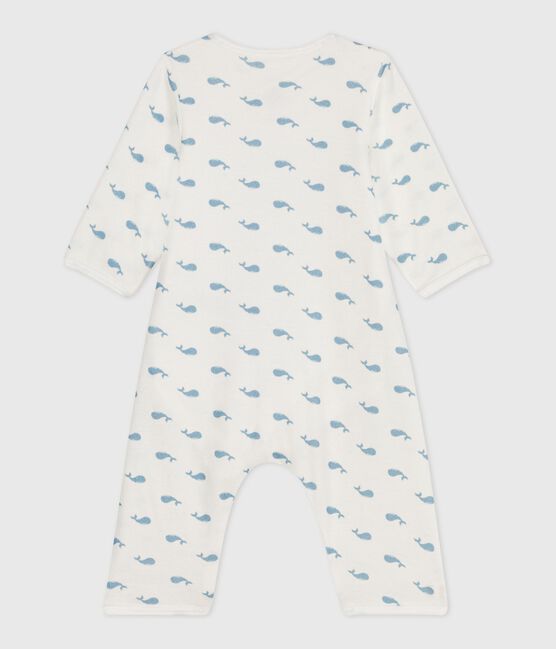 Katoenen bodypyjama zonder voetjes voor baby's met walvisprint MARSHMALLOW/ ADRIATIC