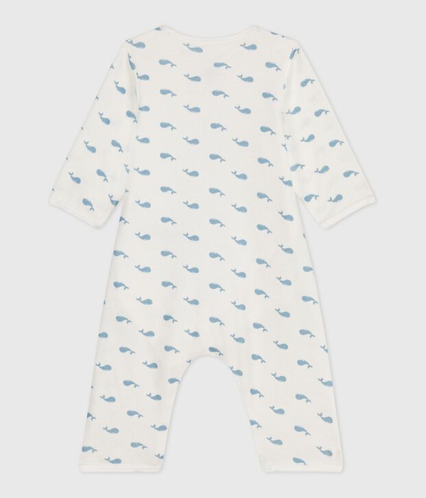Bodyjama b&eacute;b&eacute; sans pieds en coton imprim&eacute; baleines blanc/bleu