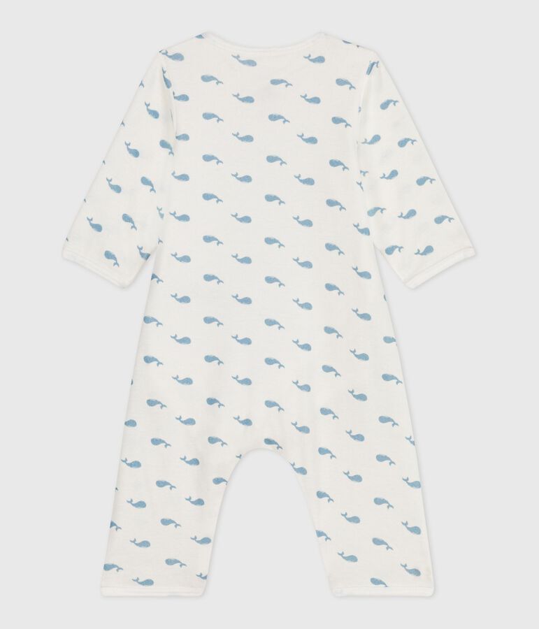 Bodyjama b&eacute;b&eacute; sans pieds en coton imprim&eacute; baleines blanc/bleu
