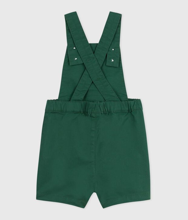 Salopette b&eacute;b&eacute; en serge de coton jambes courtes, unie vert