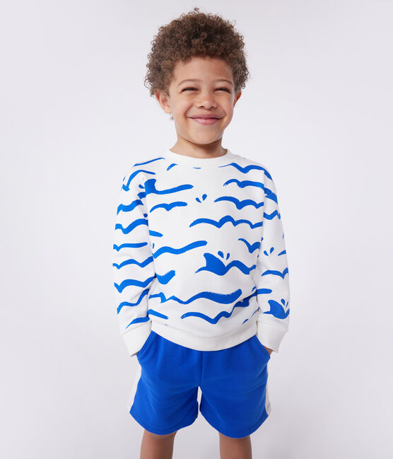 Katoenen sweatshirt met print voor kinderen wit MARSHMALLOW/wit MULTICO