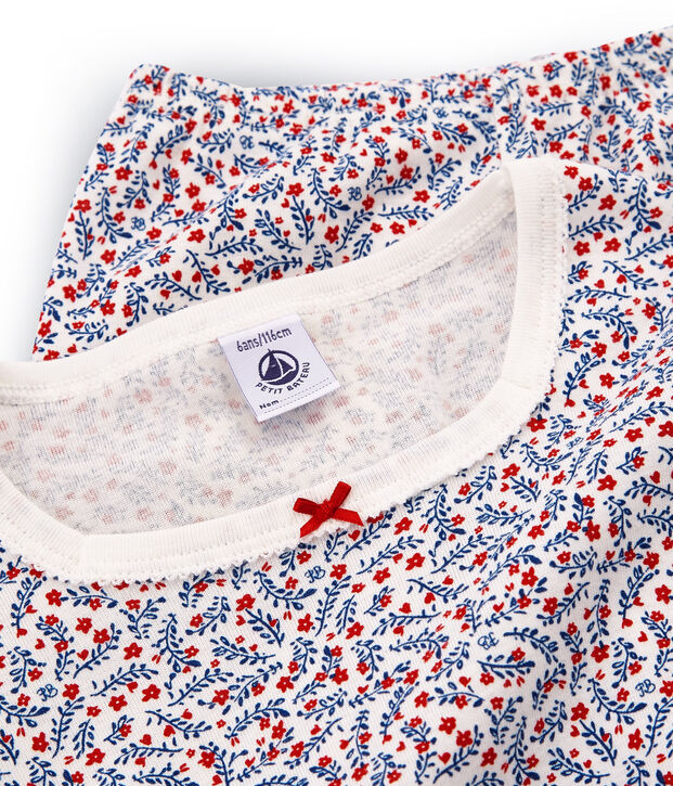 Pyjacourt petite fille en c&ocirc;te blanc/multicouleur