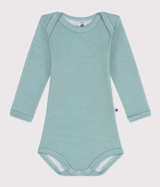 Body manches longues bébé en laine et coton vert PAUL