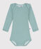 Body manches longues bébé en laine et coton vert PAUL