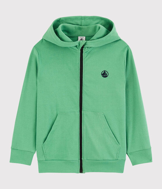 Sweatshirt zippé à capuche en coton enfant garçon vert ALOEVERA