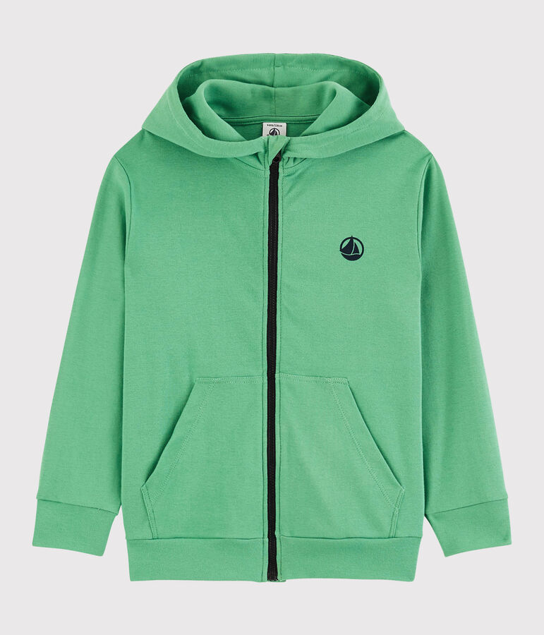 Katoenen sweater met capuchon en rits voor jongens groen
