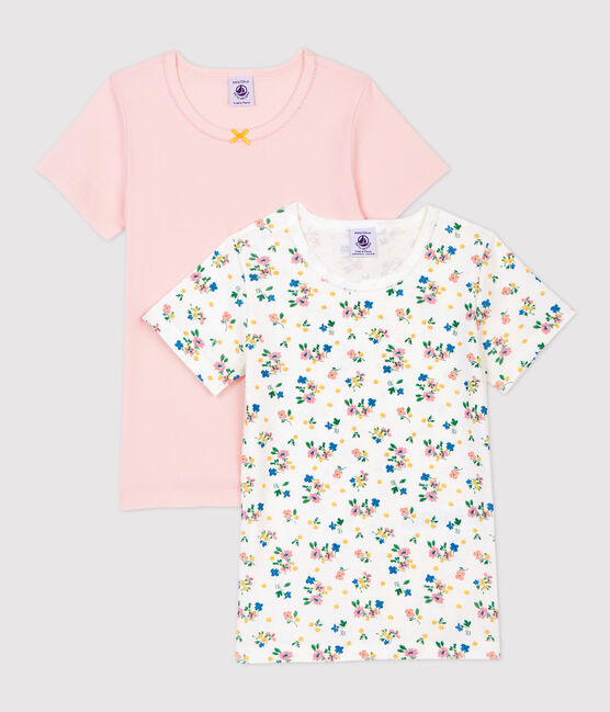 Set van 2 meisjes t-shirts met korte mouwen en bloemenprint van biologisch katoen variante 1