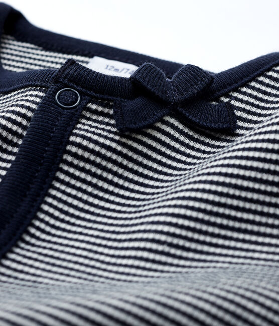 Milleraies cardigan voor babymeisjes in 2x2 rib. blauw SMOKING/wit MARSHMALLOW
