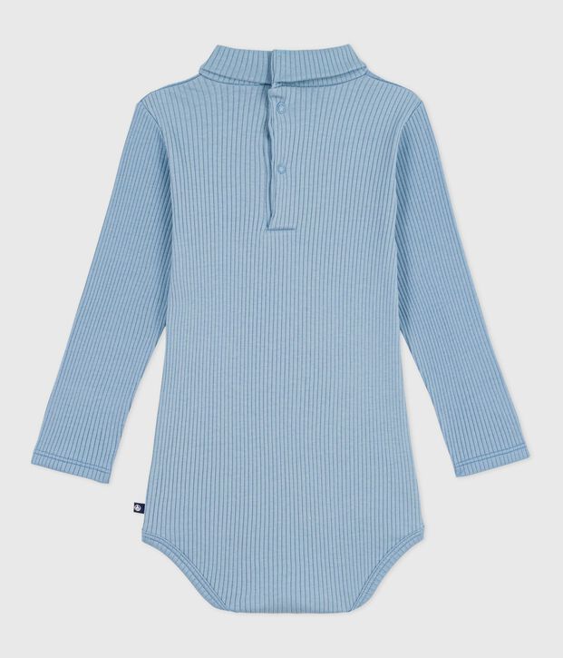 Effen katoenen babybody met rolkraag blauw