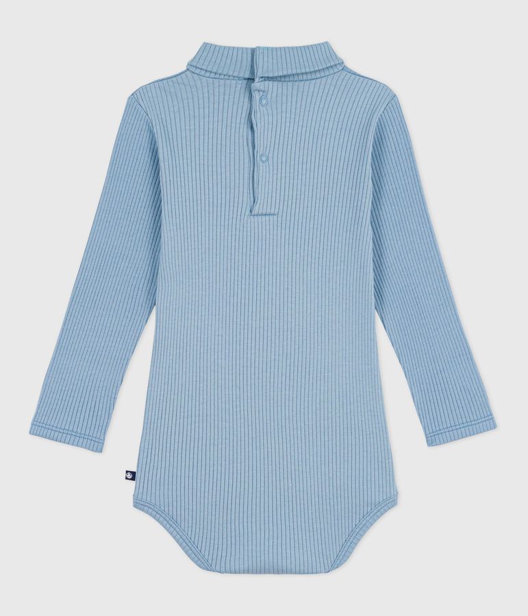 Effen katoenen babybody met rolkraag blauw