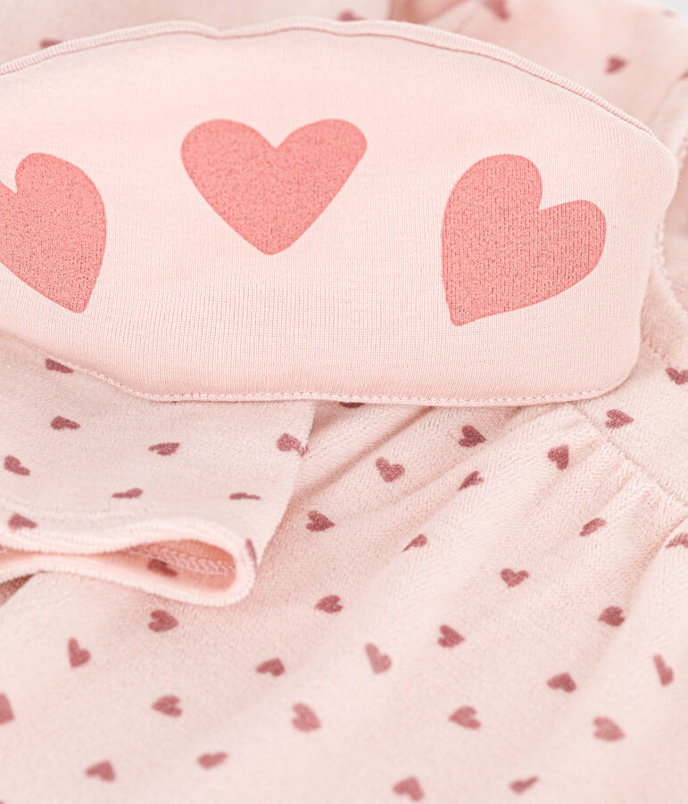 Fluwelen nachthemd en kapje met hartmotiefje voor meisjes roze/roze