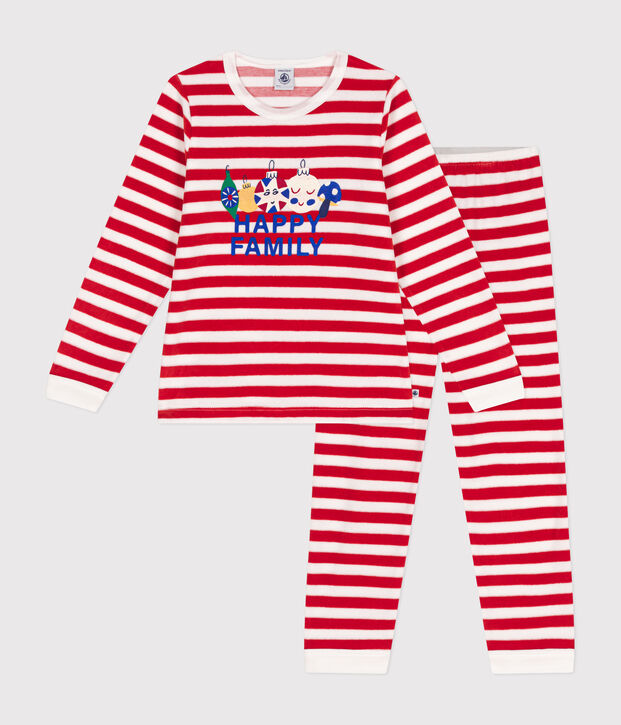 Gestreepte fluwelen kinderpyjama rood/wit