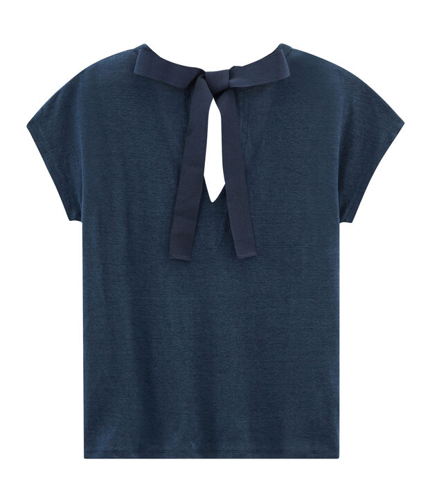Dames-t-shirt met korte mouwen in linnen blauw