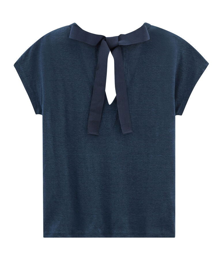 Tee-shirt manches courtes femme en lin bleu