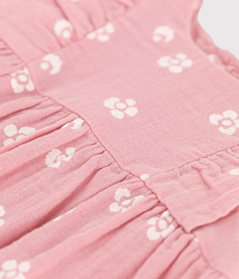 Mouwloos babyspeelpakje van luchtig katoen met bloemenprint roze/wit