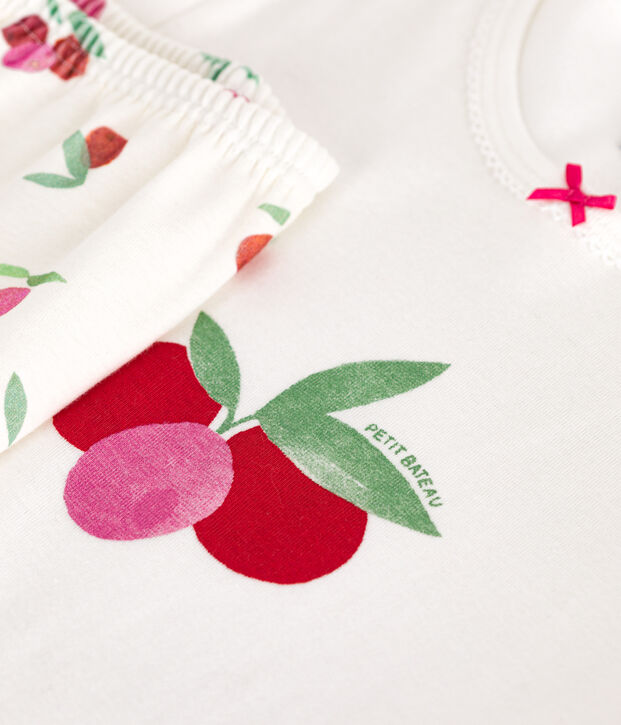 Korte katoenen kinderpyjama met vruchtenprint wit/multicouleur