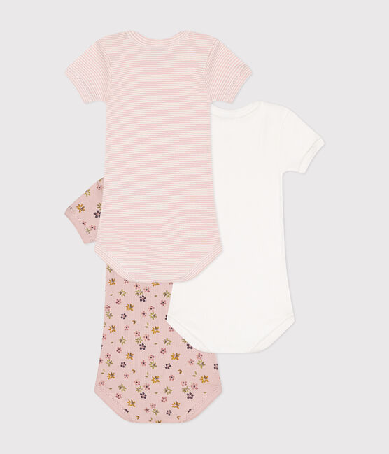Setje met 3 katoenen babyrompertjes met korte mouw en bloemenprint variante 1