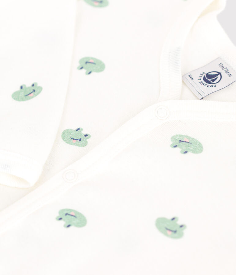 Katoenen babypyjama met kikkerprint wit/multicouleur
